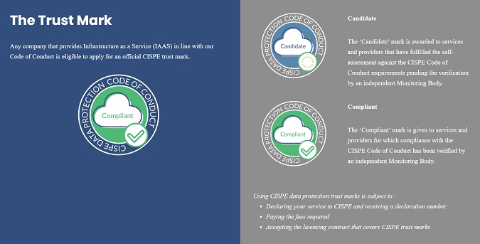 Nella scelta di un cloud provider, puoi verificare se espone il marchio CISPE per valutare preventivamente in modo rapido la sua adeguatezza come tuo fornitore.